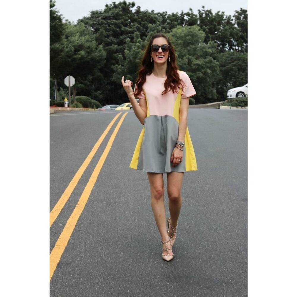 NWOT BlOGGER Fav SHEIN Pink, Yellow, Gray colorblocked dress